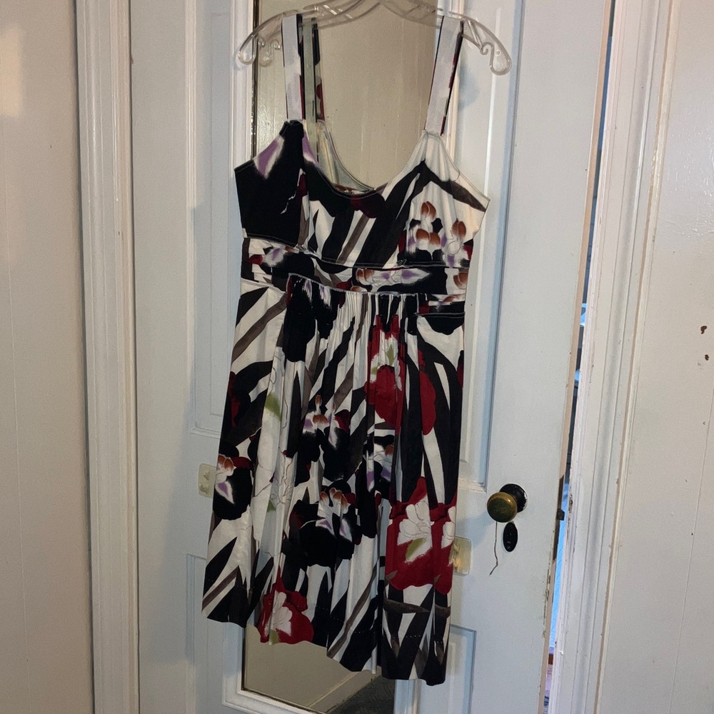 Elie Tahari Black and Red Floral Strappy Leanne Dress